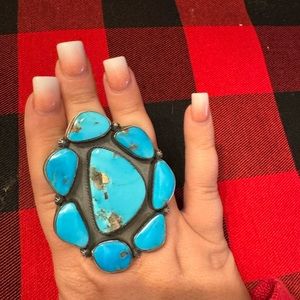 Gabby Spencer Morenci turquoise and Sterling Silver adjustable cluster ring